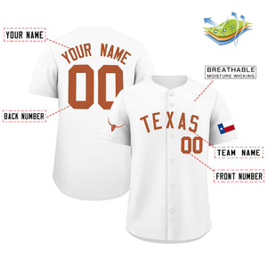 Custom White Orange Texas Flag Classic Style Authentic Baseball Jersey