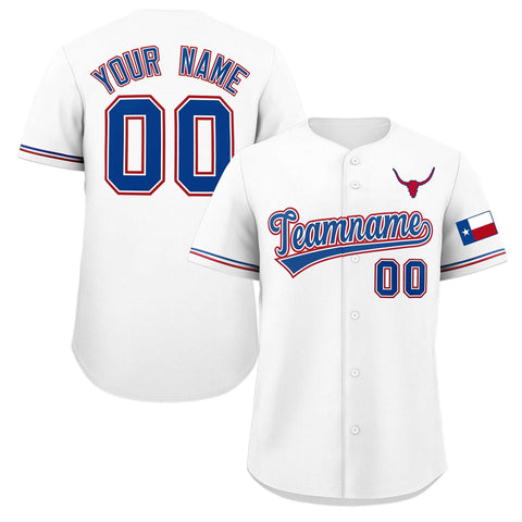 Custom White Royal Texas Flag Classic Style Authentic Baseball Jersey