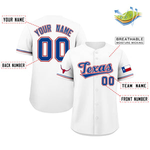 Custom White Royal Texas Flag Classic Style Authentic Baseball Jersey