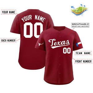 Custom Crimson White Texas Flag Classic Style Authentic Baseball Jersey