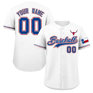 Custom White Royal Texas Flag Classic Style Authentic Baseball Jersey