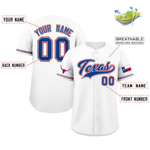 Custom White Royal Texas Flag Classic Style Authentic Baseball Jersey