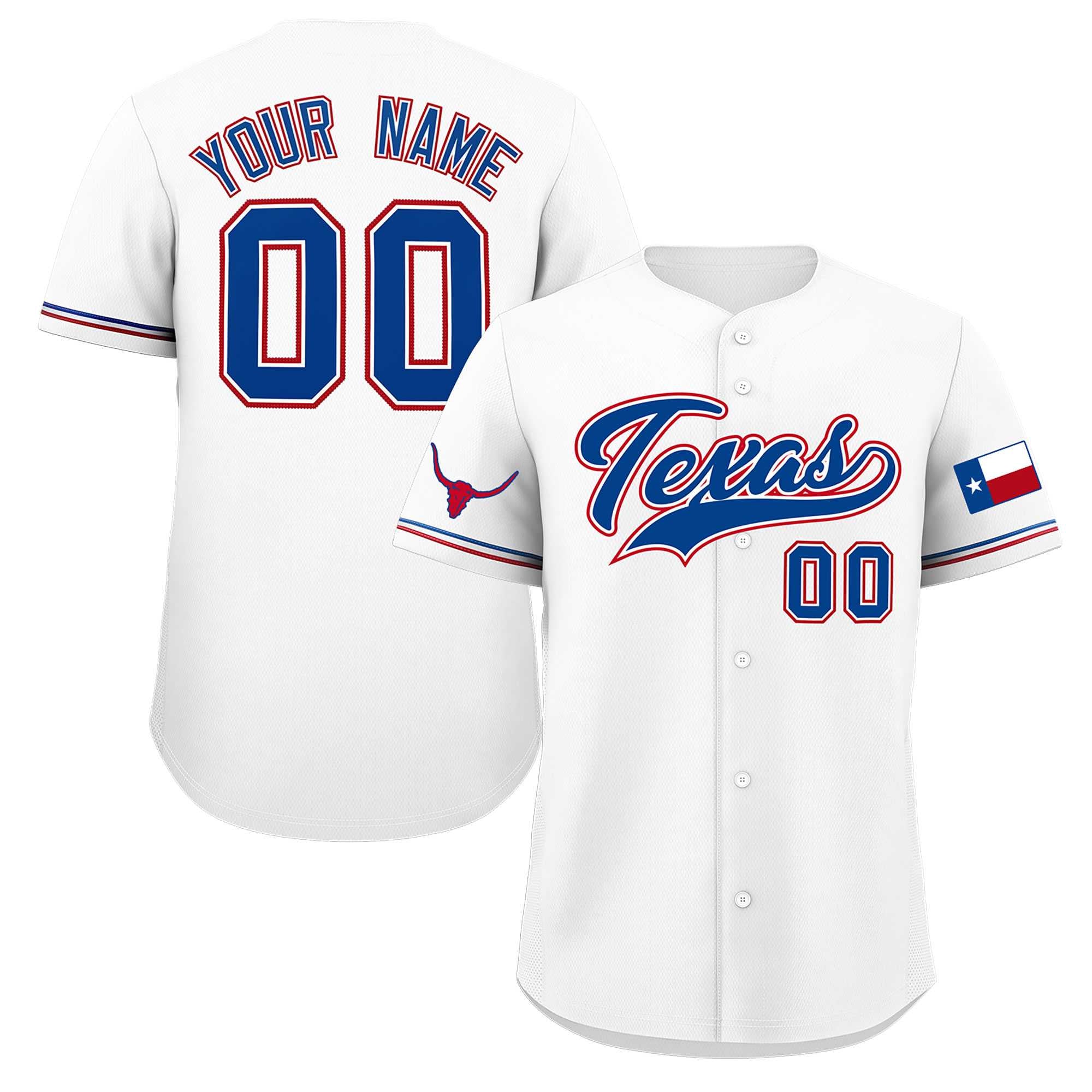 Custom White Royal Texas Flag Classic Style Authentic Baseball Jersey