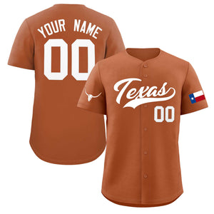 Custom Orange White Texas Flag Classic Style Authentic Baseball Jersey