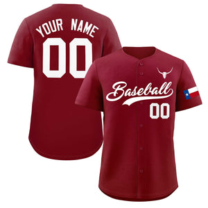 Custom Crimson White Texas Flag Classic Style Authentic Baseball Jersey