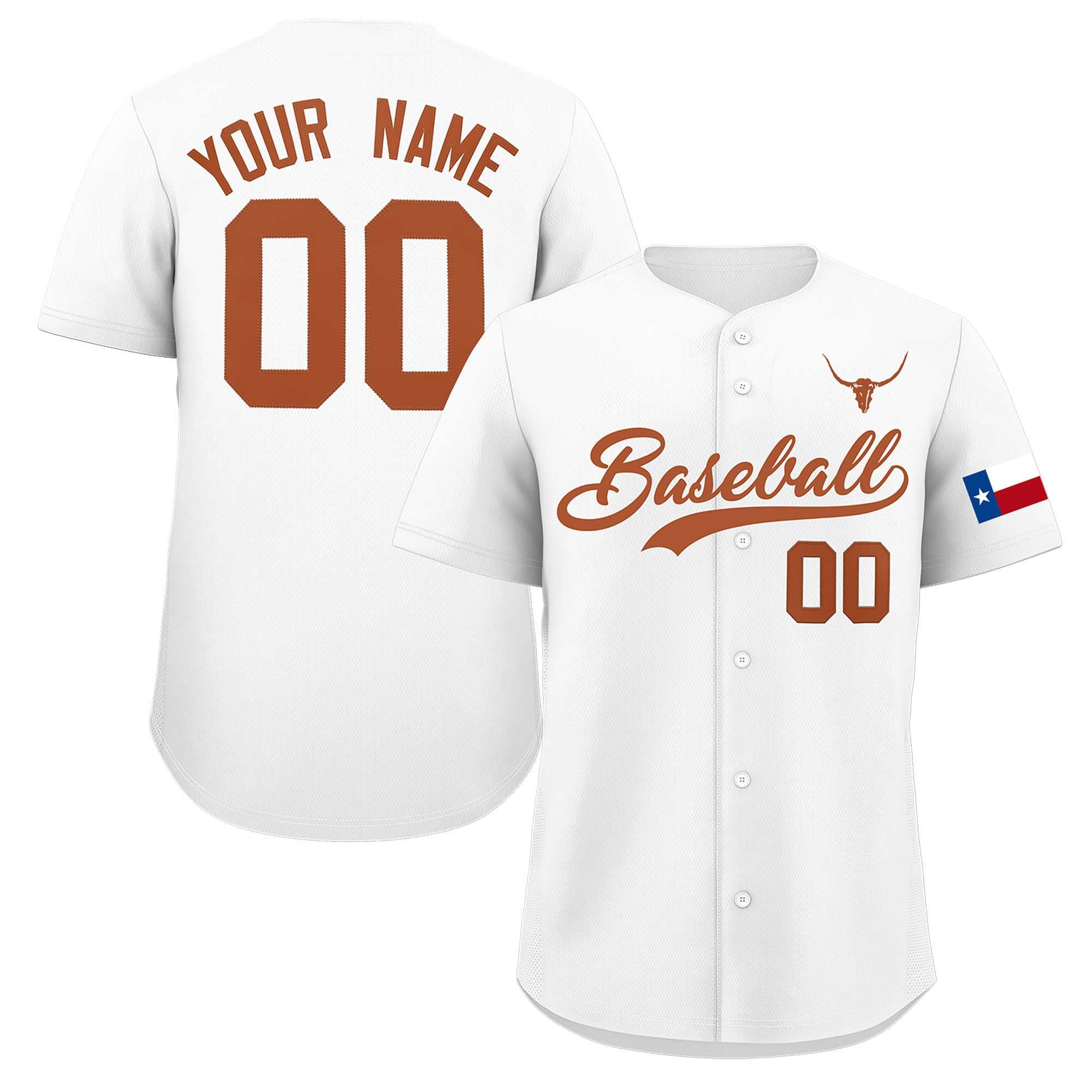 Custom White Orange Texas Flag Classic Style Authentic Baseball Jersey