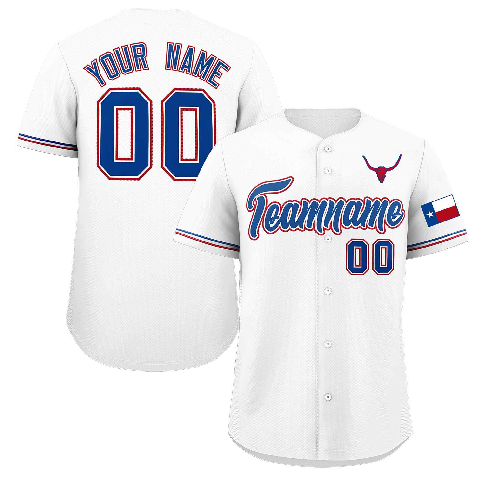 Custom White Royal Texas Flag Classic Style Authentic Baseball Jersey