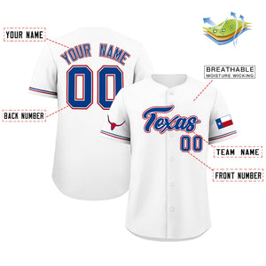 Custom White Royal Texas Flag Classic Style Authentic Baseball Jersey