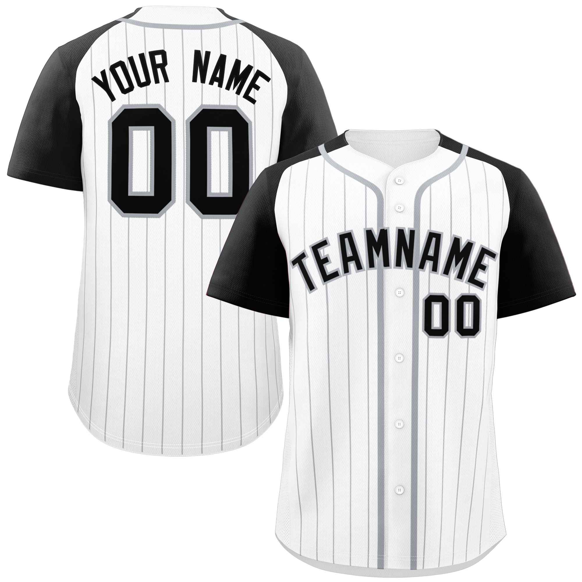 Custom White Black-Gray Stripe Fashion Raglan Sleeves Authentic Baseball Jersey