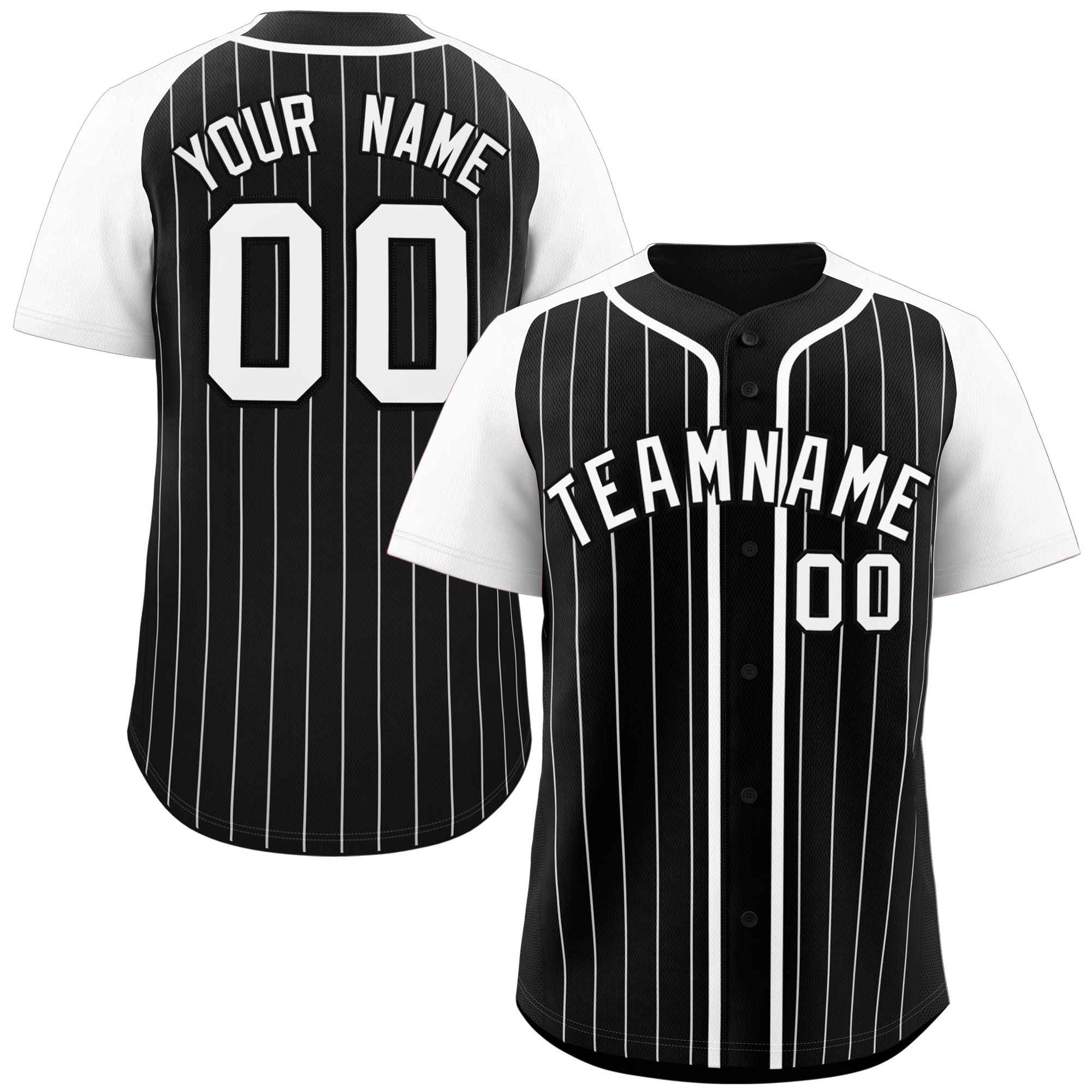 Custom Black White Stripe Fashion Raglan Sleeves Authentic Baseball Jersey