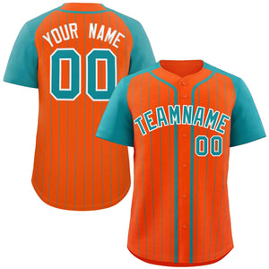 Custom Orange Aqua-White Stripe Fashion Raglan Sleeves Authentic Baseball Jersey