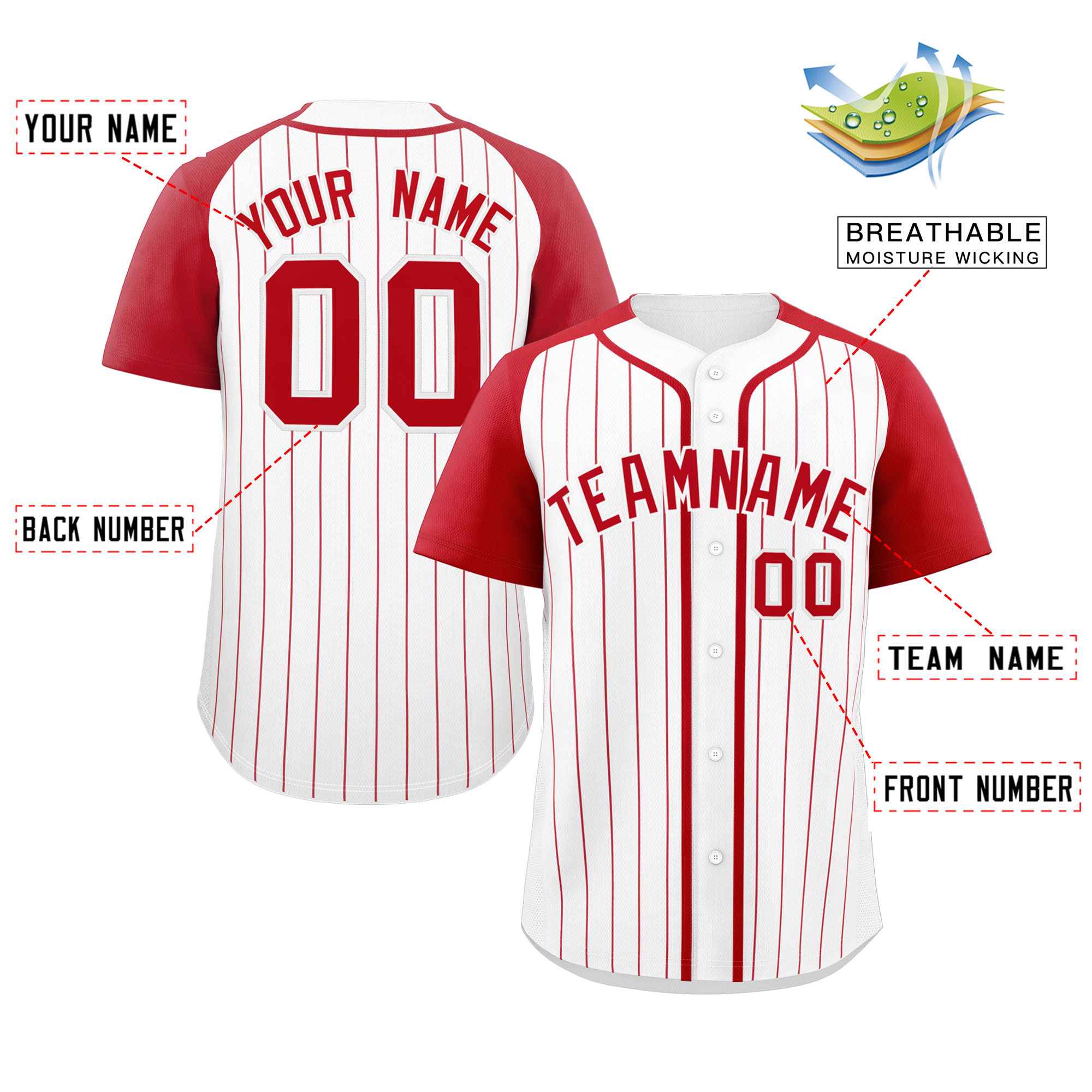 Custom White Red Stripe Fashion Raglan Sleeves Authentic Baseball Jersey