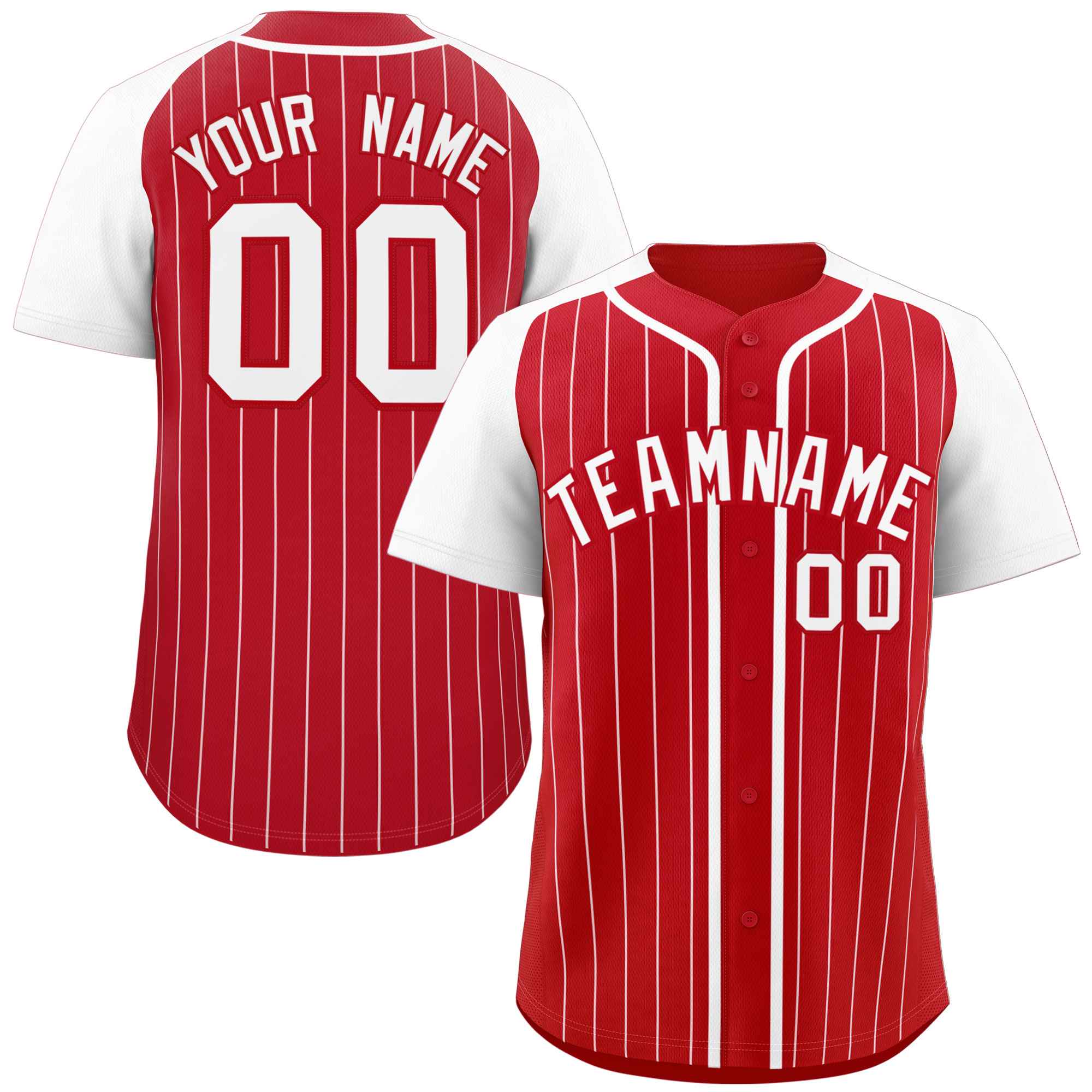 Custom Red White Stripe Fashion Raglan Sleeves Authentic Baseball Jersey