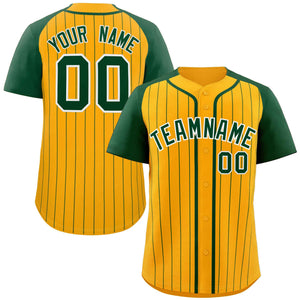 Custom Yellow Green-White Stripe Fashion Raglan Sleeves Authentic Baseball Jersey