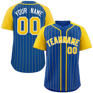 Custom Royal Gold-White Stripe Fashion Raglan Sleeves Authentic Baseball Jersey