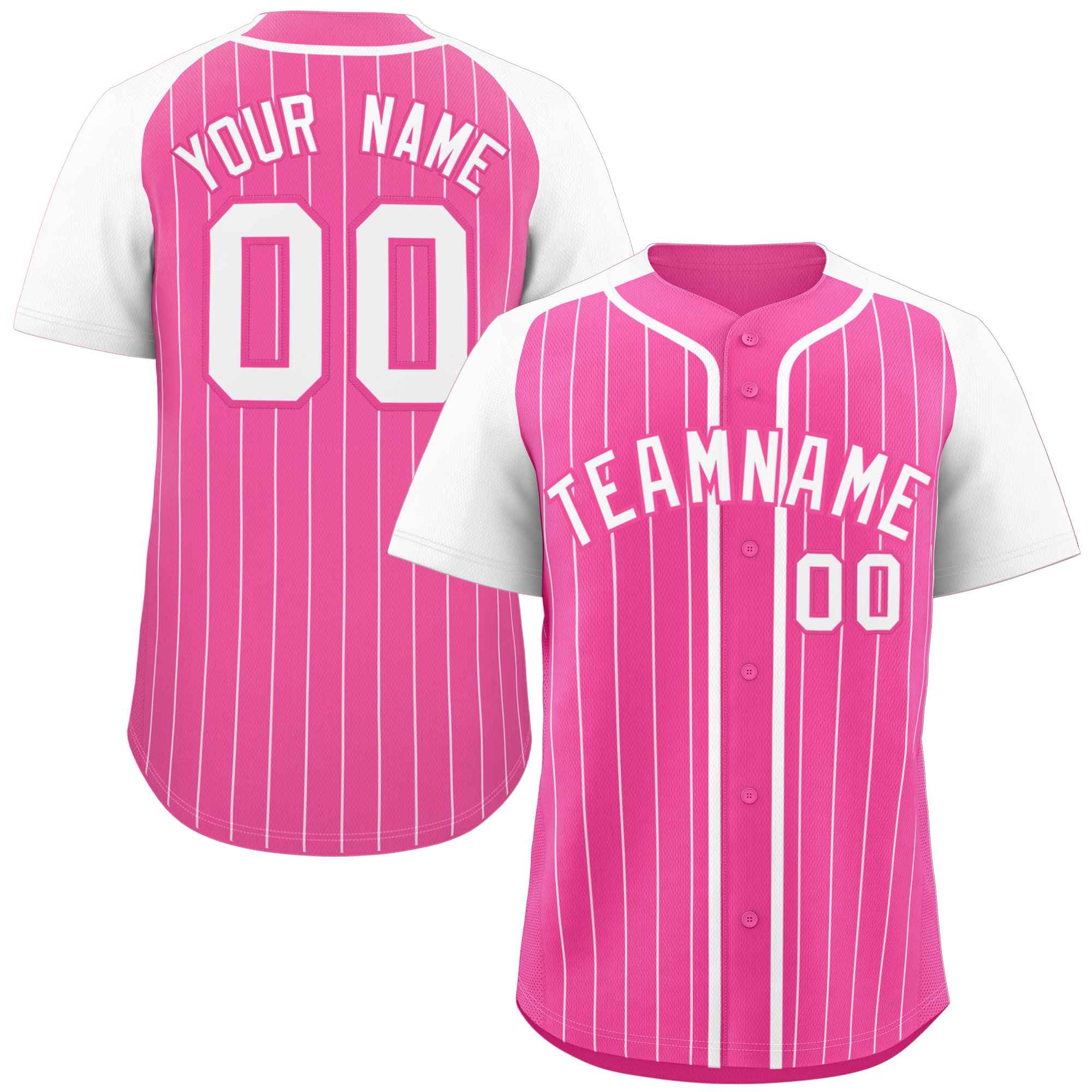 Custom Pink White Stripe Fashion Raglan Sleeves Authentic Baseball Jersey