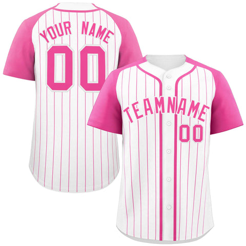 Custom White Pink Stripe Fashion Raglan Sleeves Authentic Baseball Jersey