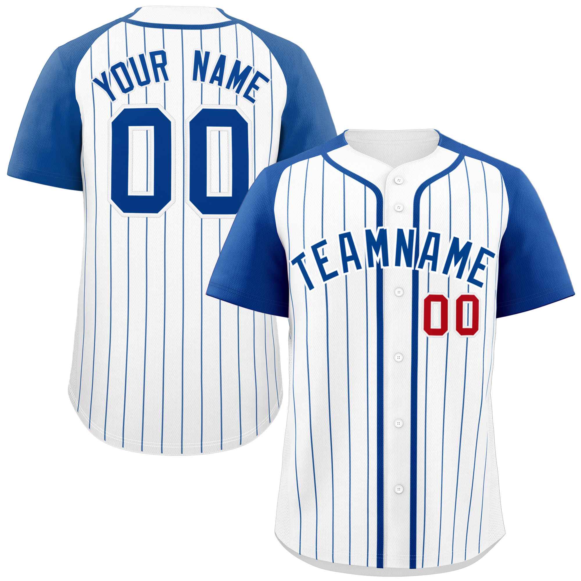 Custom White Royal Stripe Fashion Raglan Sleeves Authentic Baseball Jersey