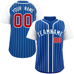 Custom Royal White Stripe Fashion Raglan Sleeves Authentic Baseball Jersey