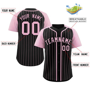 Custom Black Pink Stripe Fashion Raglan Sleeves Authentic Baseball Jersey