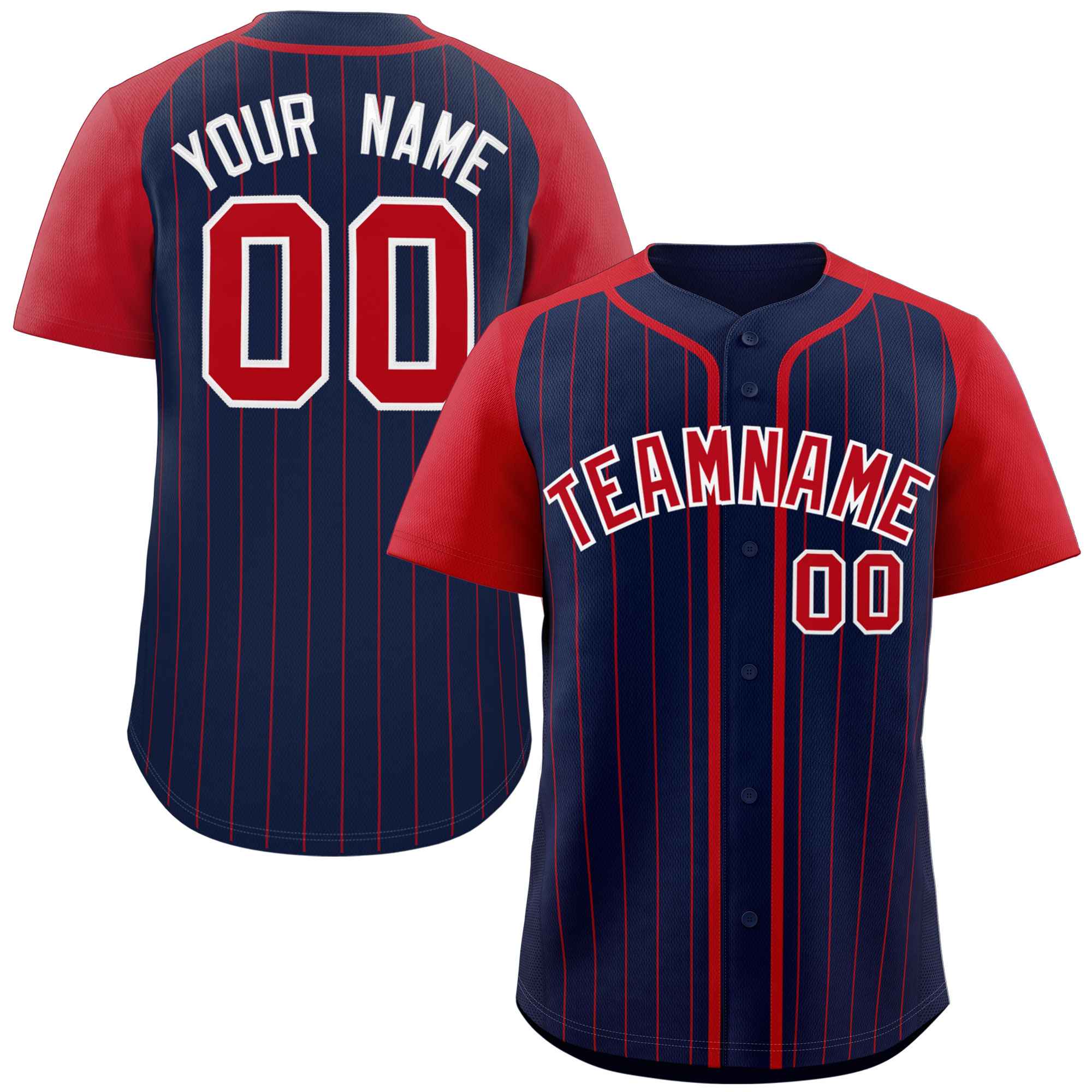 Custom Navy Red-White Stripe Fashion Raglan Sleeves Authentic Baseball Jersey