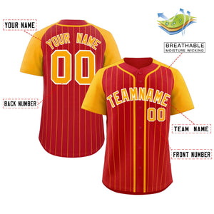 Custom Red Yellow-White Stripe Fashion Raglan Sleeves Authentic Baseball Jersey