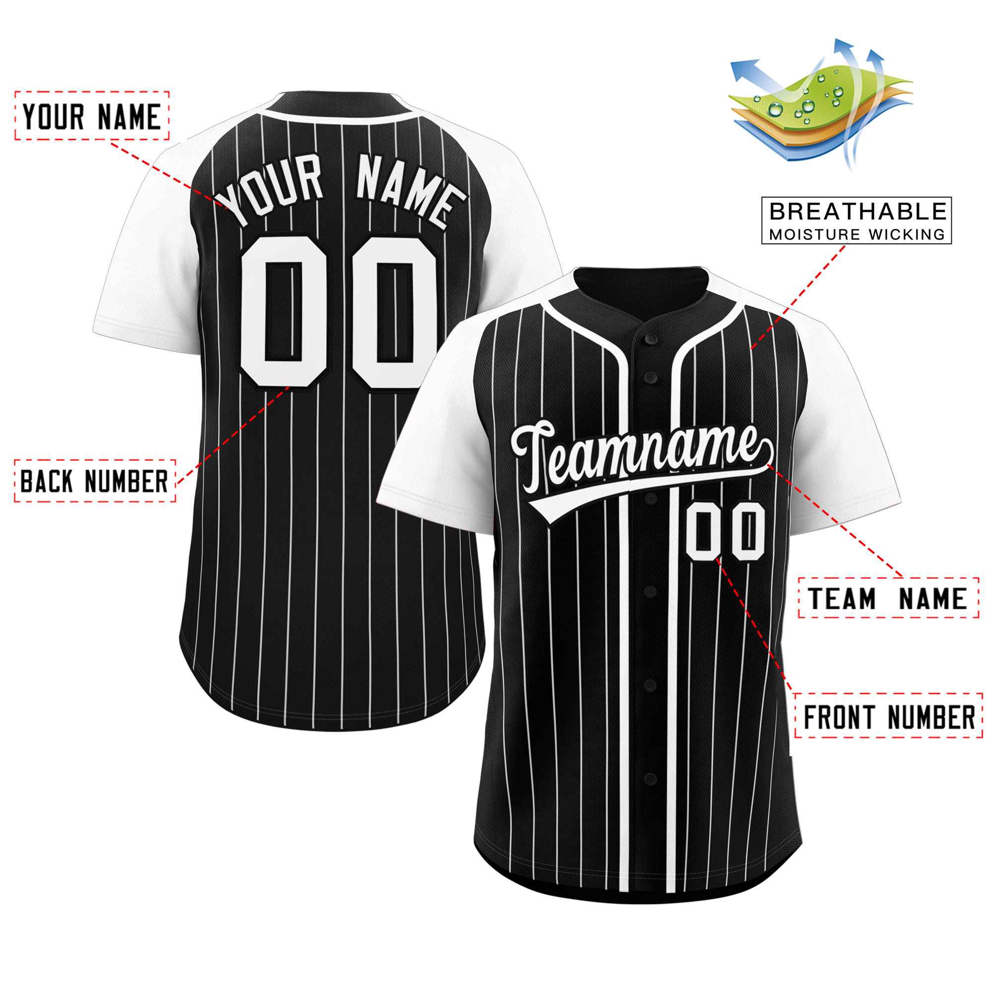 Custom Black White Stripe Fashion Raglan Sleeves Authentic Baseball Jersey