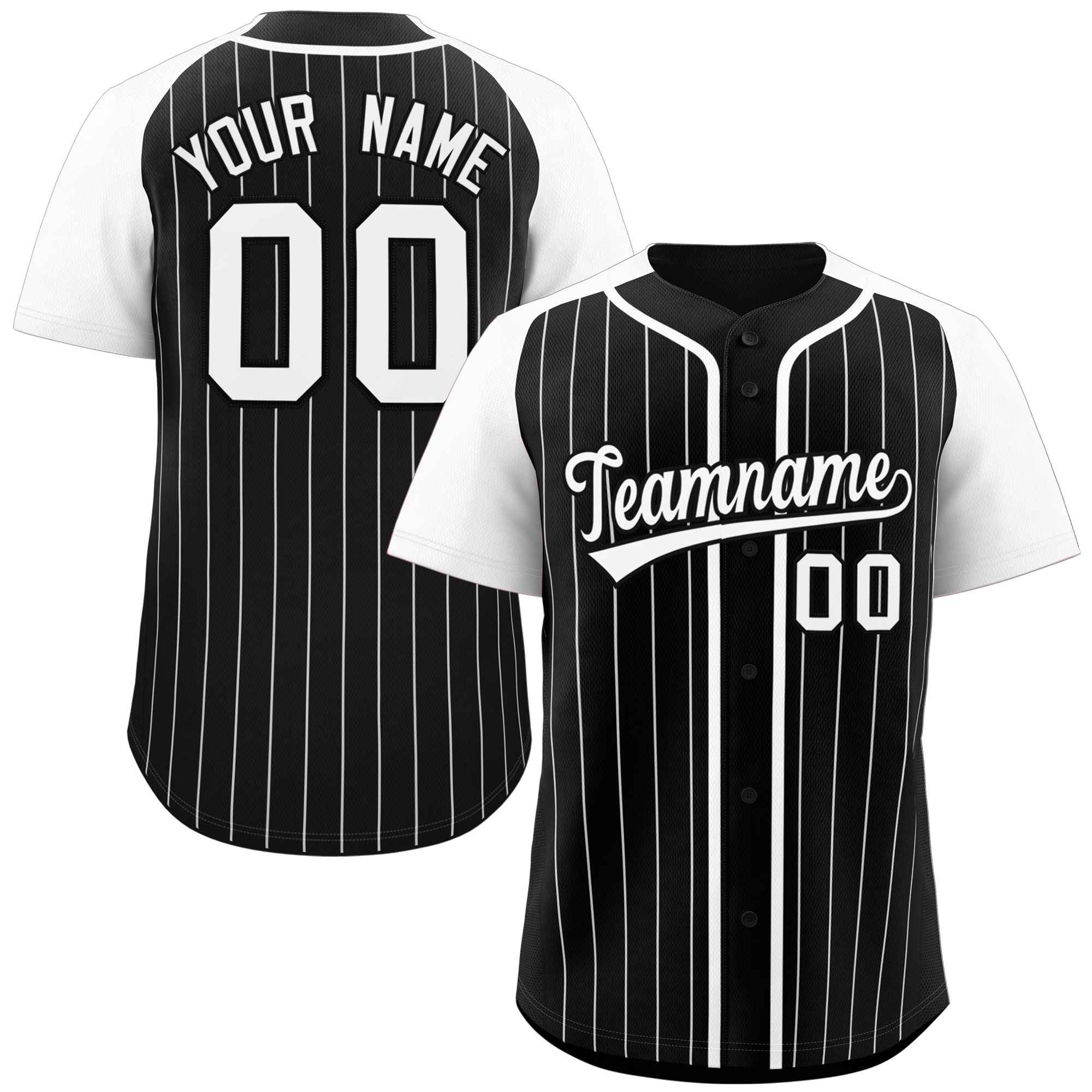 Custom Black White Stripe Fashion Raglan Sleeves Authentic Baseball Jersey