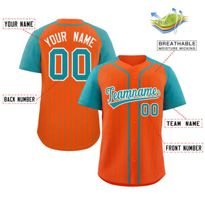 Custom Orange Aqua-White Stripe Fashion Raglan Sleeves Authentic Baseball Jersey