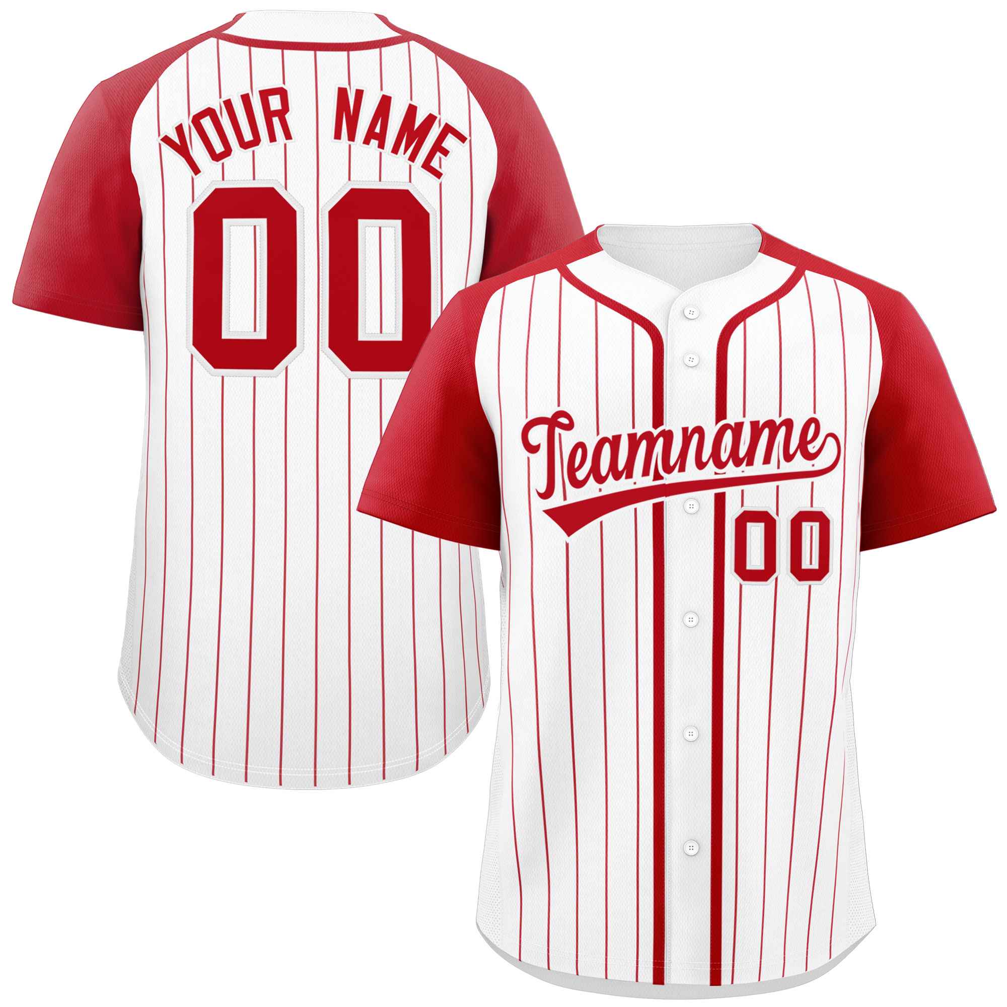 Custom White Red Stripe Fashion Raglan Sleeves Authentic Baseball Jersey