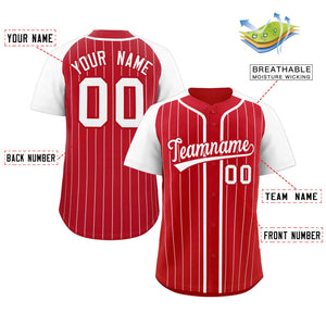 Custom Red White Stripe Fashion Raglan Sleeves Authentic Baseball Jersey