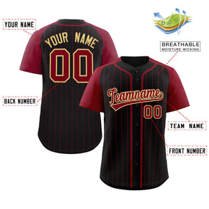 Custom Black Crimson-Khaki Stripe Fashion Raglan Sleeves Authentic Baseball Jersey