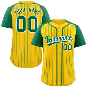 Custom Gold Kelly-Green White Stripe Fashion Raglan Sleeves Authentic Baseball Jersey