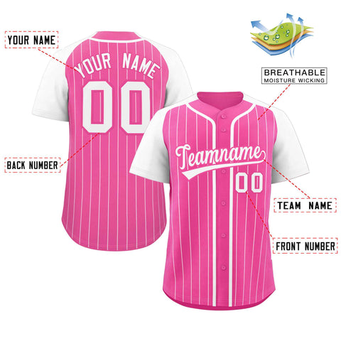 Custom Pink White Stripe Fashion Raglan Sleeves Authentic Baseball Jersey