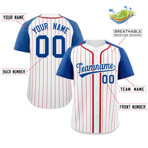 Custom White Royal Stripe Fashion Raglan Sleeves Authentic Baseball Jersey