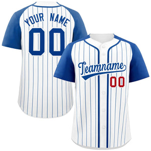 Custom White Royal Stripe Fashion Raglan Sleeves Authentic Baseball Jersey