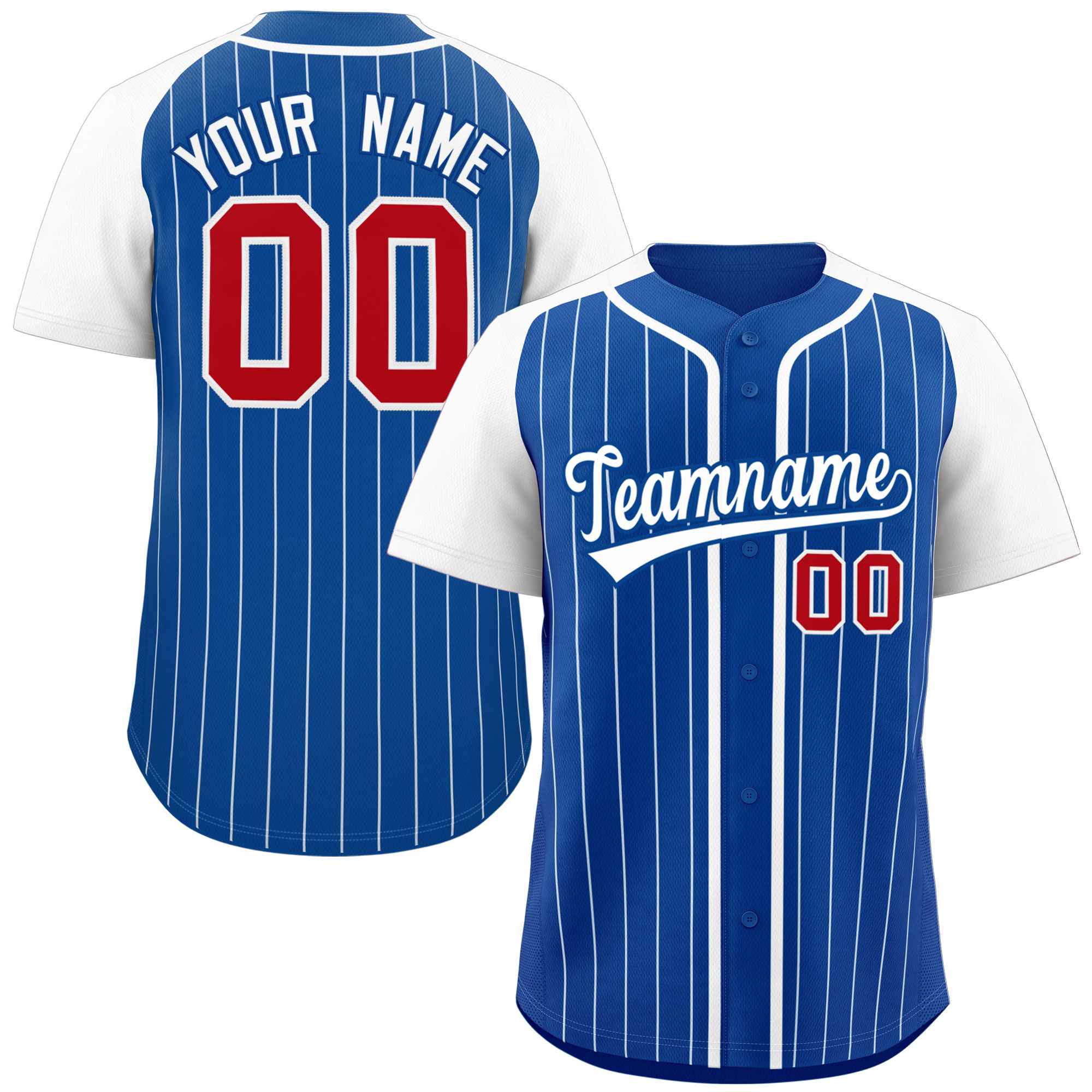 Custom Royal White Stripe Fashion Raglan Sleeves Authentic Baseball Jersey