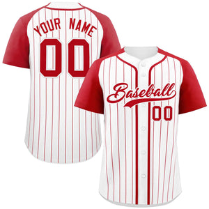 Custom White Red Stripe Fashion Raglan Sleeves Authentic Baseball Jersey