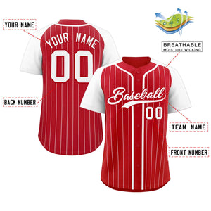 Custom Red White Stripe Fashion Raglan Sleeves Authentic Baseball Jersey