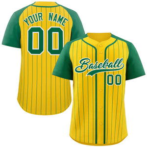 Custom Gold Kelly-Green White Stripe Fashion Raglan Sleeves Authentic Baseball Jersey