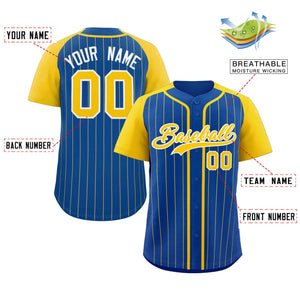 Custom Royal Gold-White Stripe Fashion Raglan Sleeves Authentic Baseball Jersey