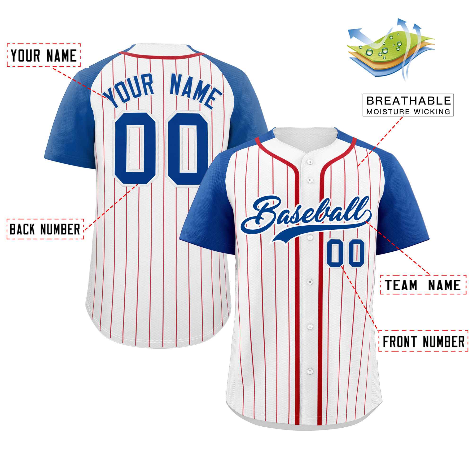 Custom White Royal Stripe Fashion Raglan Sleeves Authentic Baseball Jersey