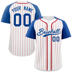 Custom White Royal Stripe Fashion Raglan Sleeves Authentic Baseball Jersey