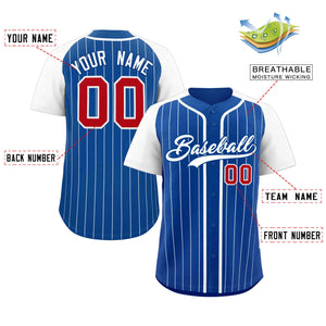 Custom Royal White Stripe Fashion Raglan Sleeves Authentic Baseball Jersey