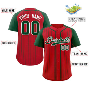 Custom Red Green-White Stripe Fashion Raglan Sleeves Authentic Baseball Jersey