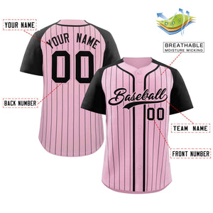 Custom Pink Black Stripe Fashion Raglan Sleeves Authentic Baseball Jersey