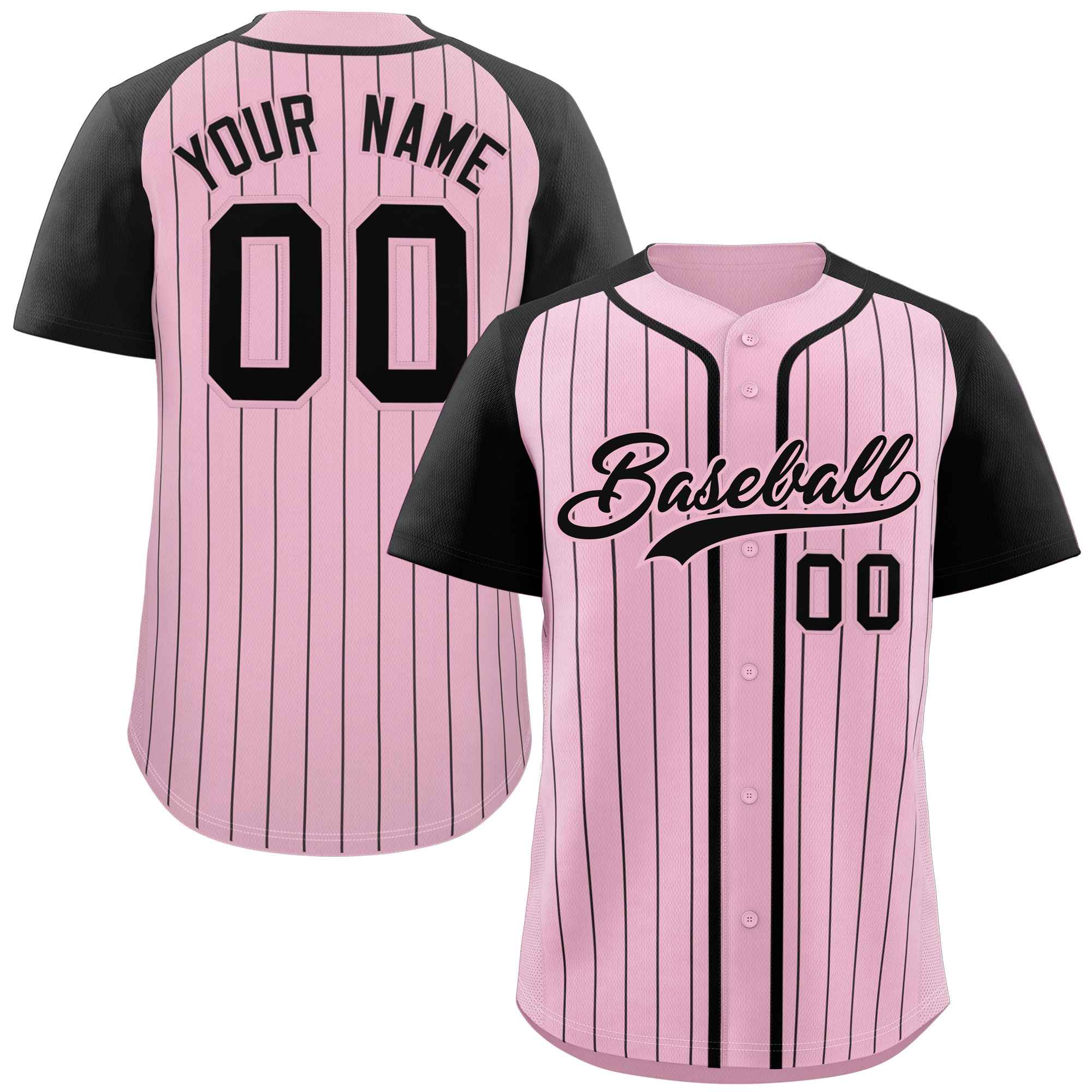 Custom Pink Black Stripe Fashion Raglan Sleeves Authentic Baseball Jersey