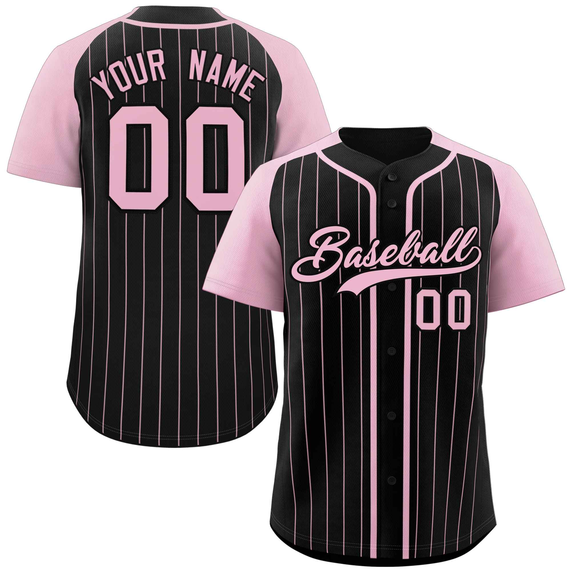 Custom Black Pink Stripe Fashion Raglan Sleeves Authentic Baseball Jersey