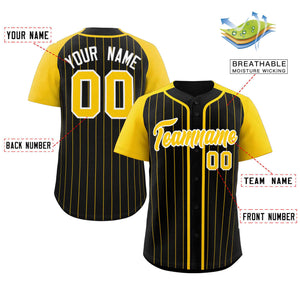 Custom Black Gold-White Stripe Fashion Raglan Sleeves Authentic Baseball Jersey