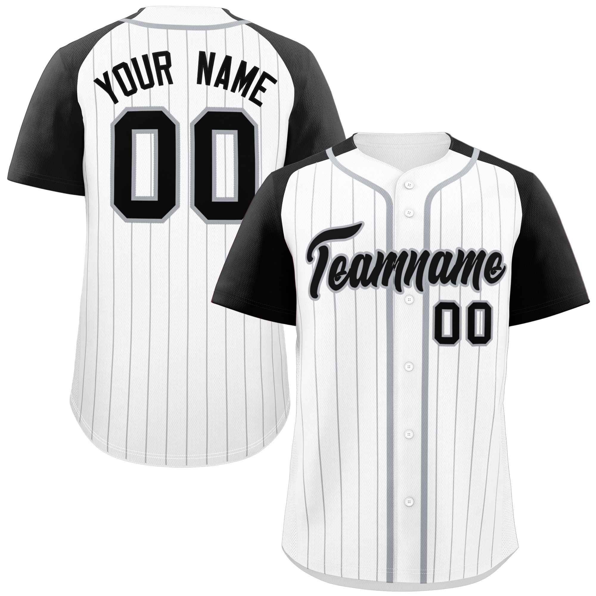 Custom White Black-Gray Stripe Fashion Raglan Sleeves Authentic Baseball Jersey